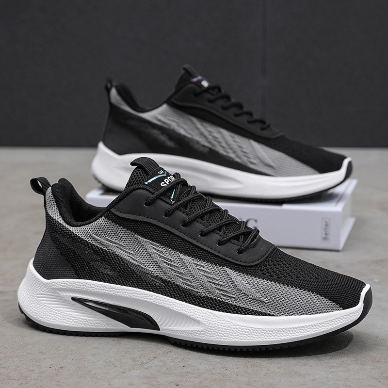 Knit Fabric Lace Up Sneakers - ออกแบบรองเท้าวิ่งผู้ชายBreathableถักMan Trainersกีฬารองเท้าผ้าใบลําลองUomo Zapatilla
