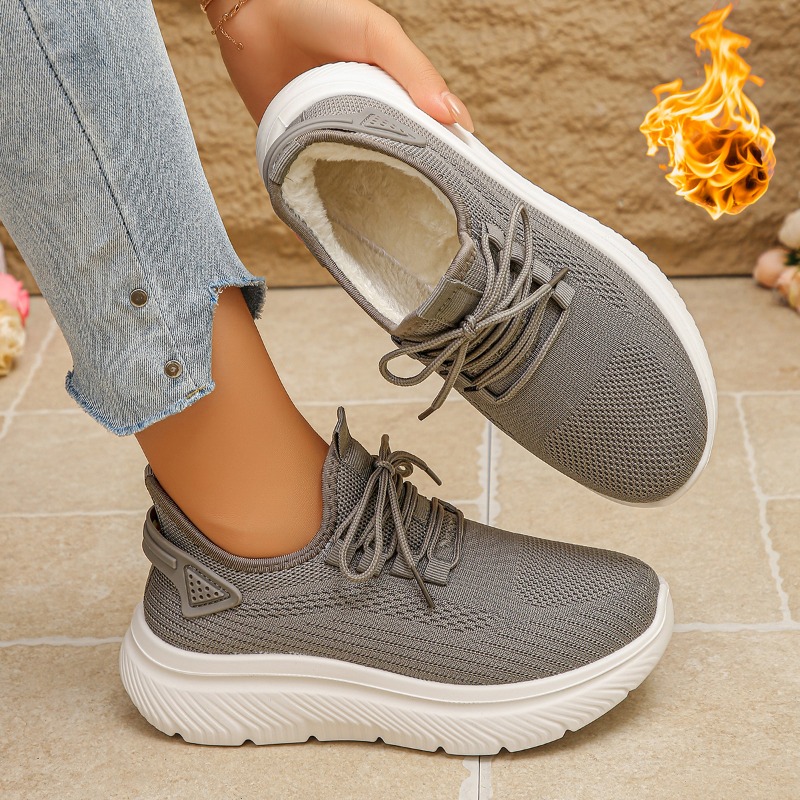 รองเท้าผ้าใบสำหรับเดินเล่นกลาง - Knit Fabric Lace Up Sneakers บทวิจารณ์และราคา