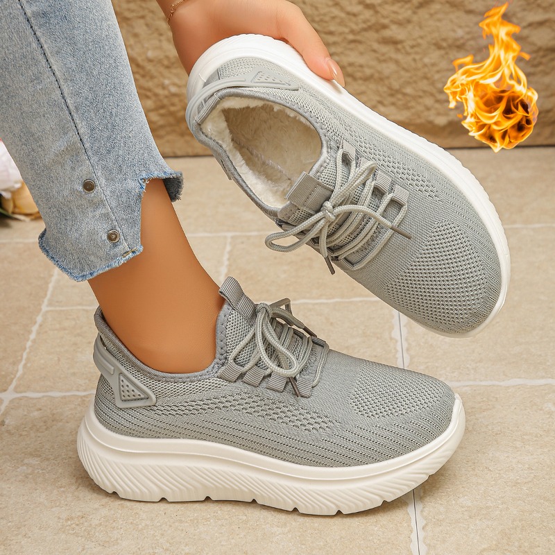 รองเท้าผ้าใบสำหรับเดินเล่นกลาง - Knit Fabric Lace Up Sneakers บทวิจารณ์และราคา