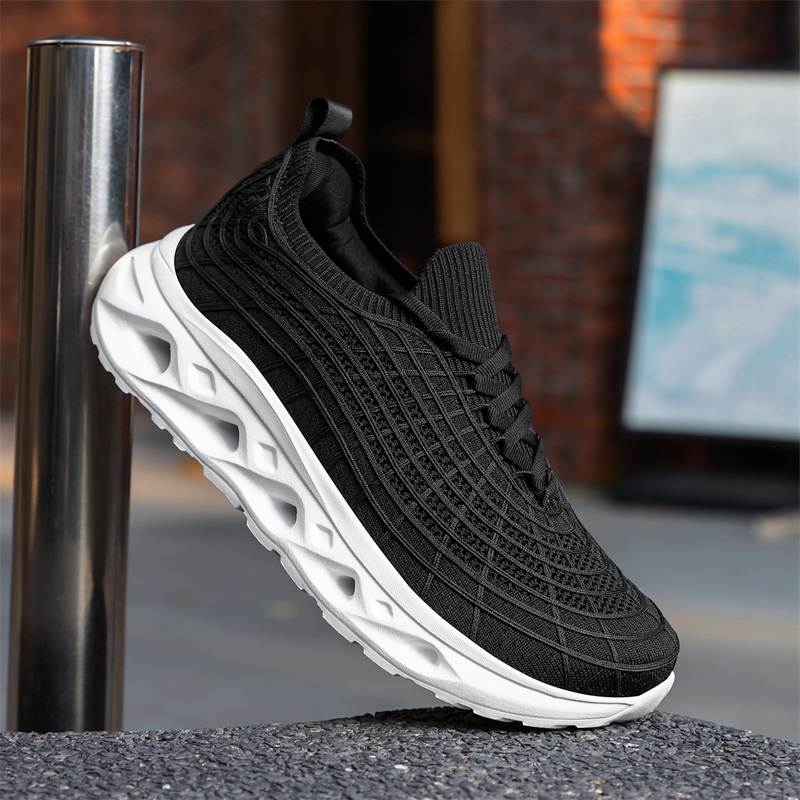 รองเท้าเดินสำหรับผู้ป่วยเบาหวา - Knit Fabric Lace Up Sneakers บทวิจารณ์และราคา